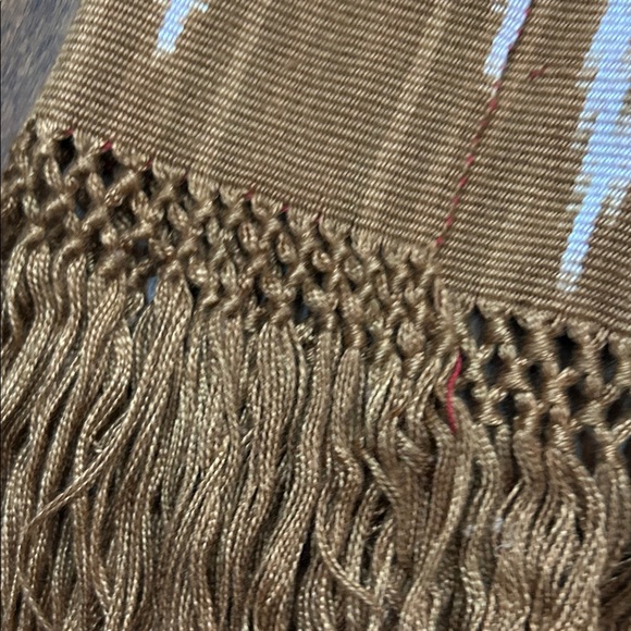 Chic Handmade Tan and Pink Ikat Patterned Scarf with Fringed Ends From Ecuador - Picture 6 of 11